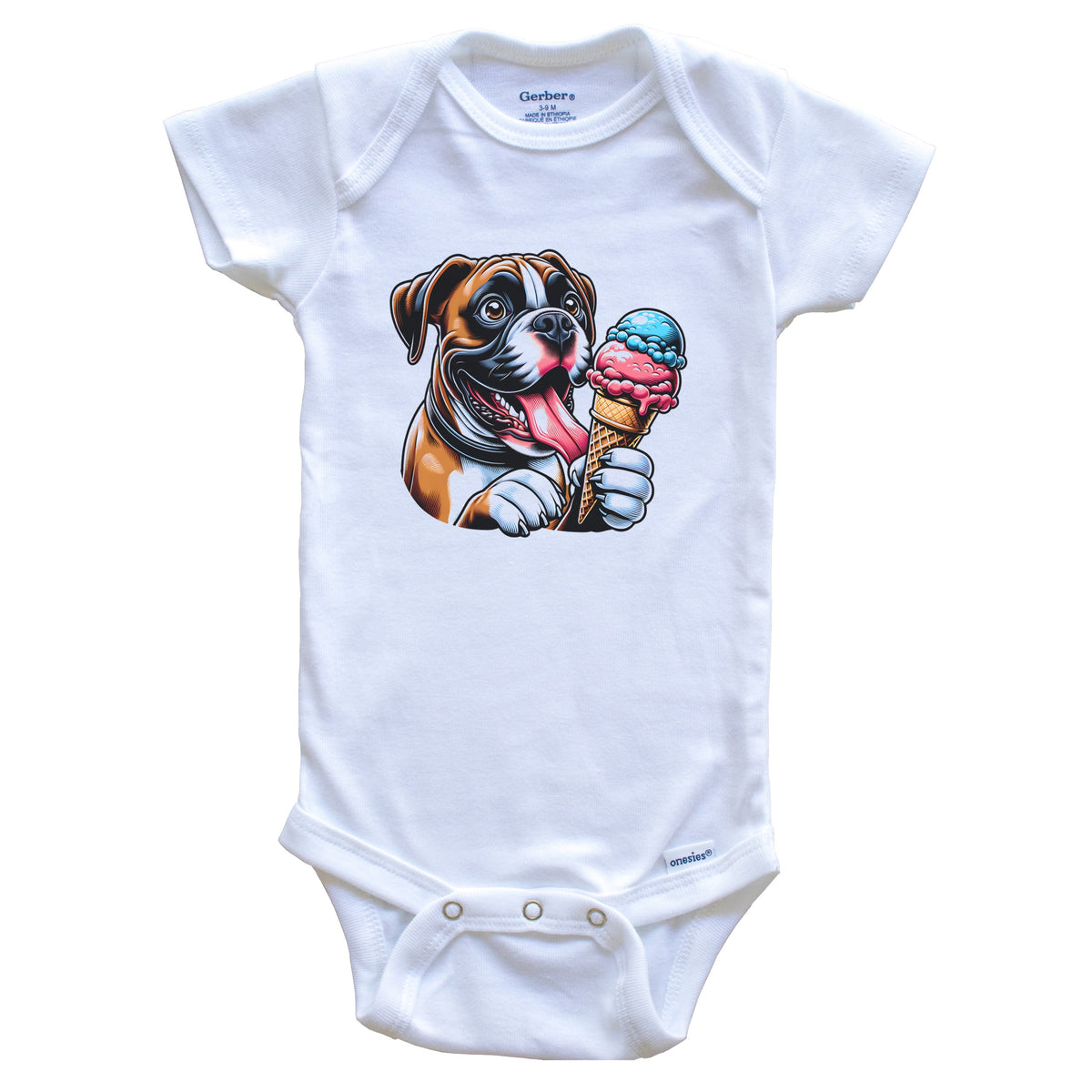 Boxer Eating Ice Cream Cone Cute Dog Baby Bodysuit