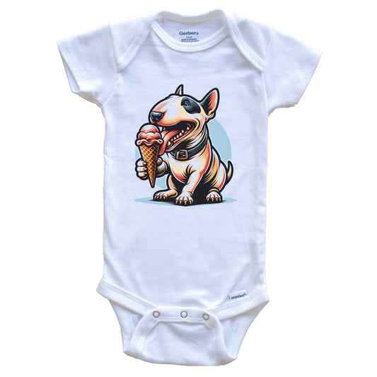 Bull Terrier Eating Ice Cream Cone Cute Dog Baby Bodysuit