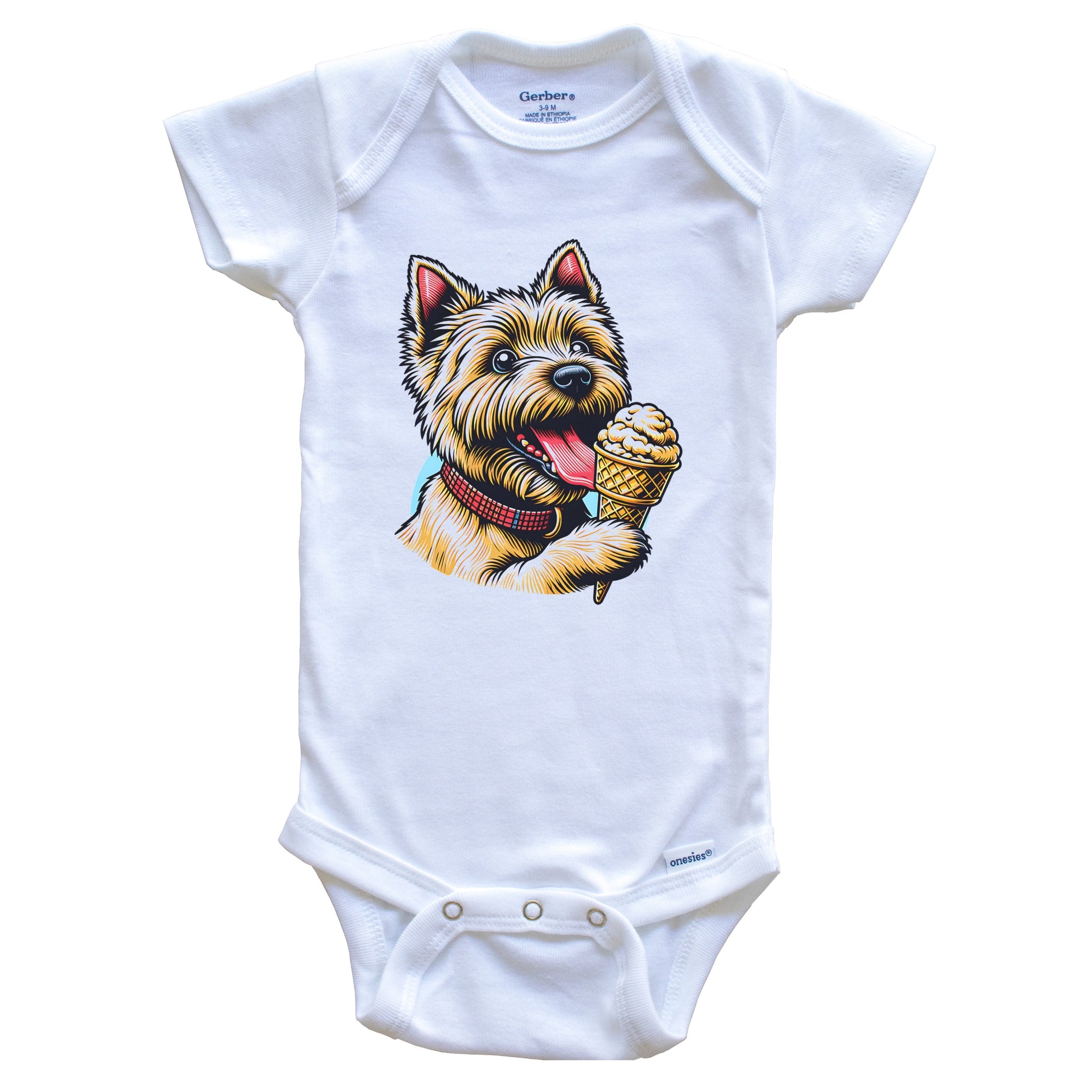 Cairn Terrier Eating Ice Cream Cone Cute Dog Baby Bodysuit