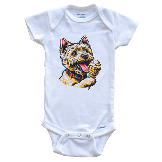 Cairn Terrier Eating Ice Cream Cone Cute Dog Baby Bodysuit