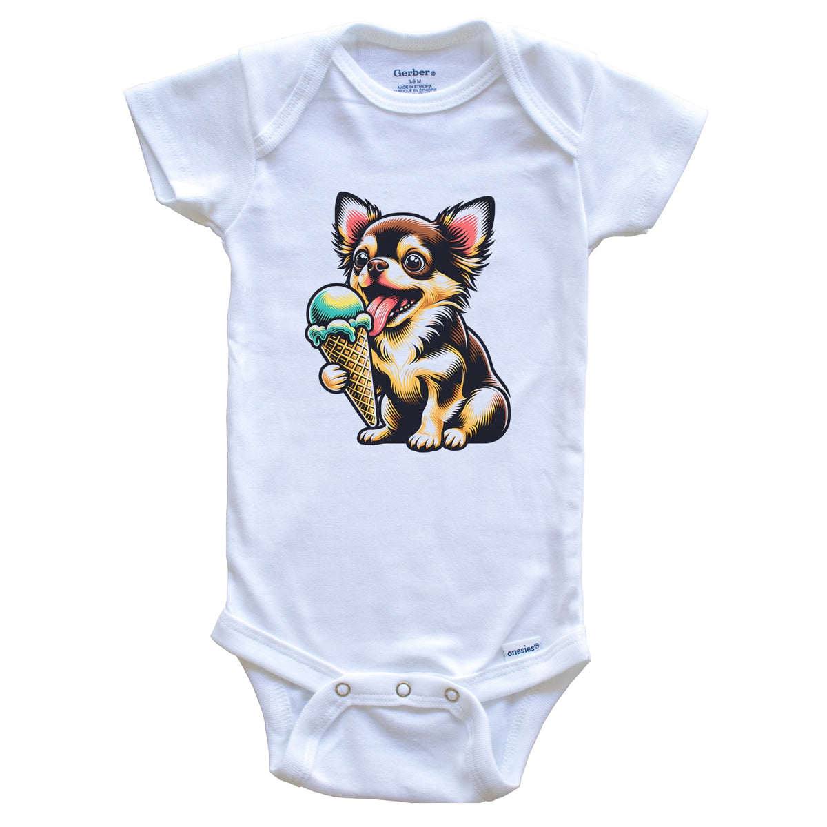 Chihuahua Eating Ice Cream Cone Cute Dog Baby Bodysuit
