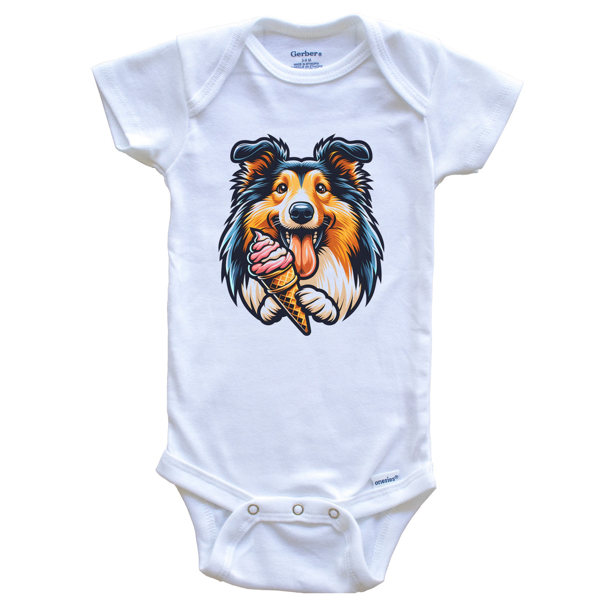 Collie Eating Ice Cream Cone Cute Dog Baby Bodysuit