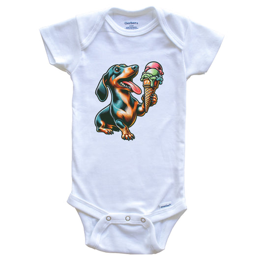 Dachshund Eating Ice Cream Cone Cute Dog Baby Bodysuit