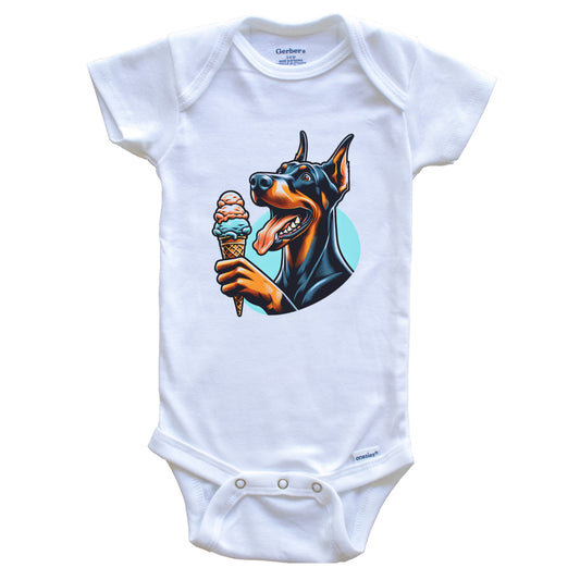 Doberman Eating Ice Cream Cone Cute Dog Baby Bodysuit