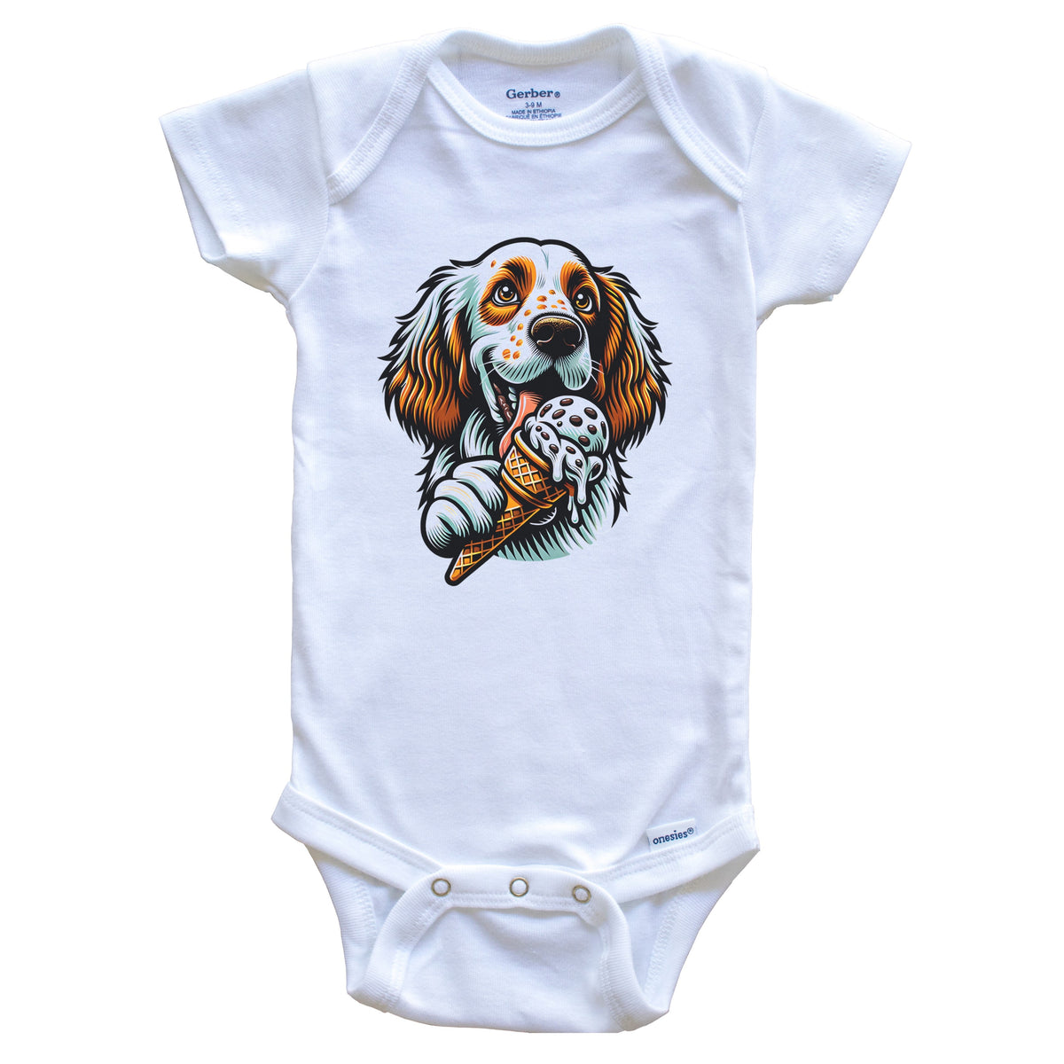 English Setter Eating Ice Cream Cone Cute Dog Baby Bodysuit
