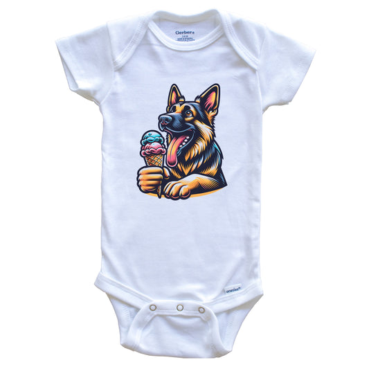 German Shepherd Eating Ice Cream Cone Cute Dog Baby Bodysuit