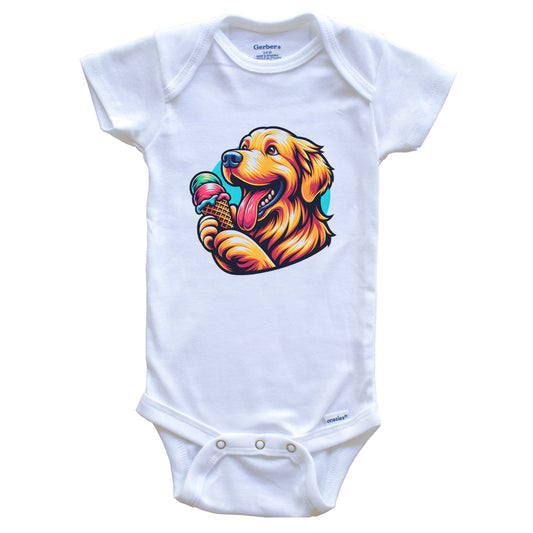 Golden Retriever Eating Ice Cream Cone Cute Dog Baby Bodysuit