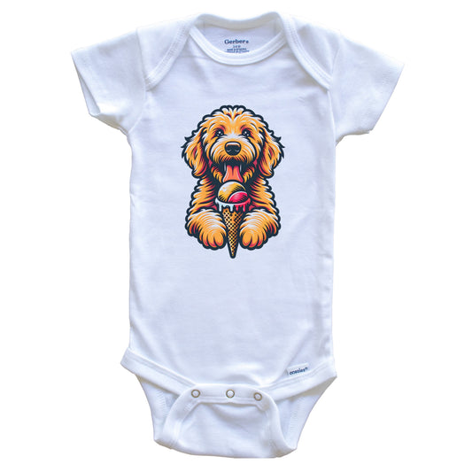 Goldendoodle Eating Ice Cream Cone Cute Dog Baby Bodysuit