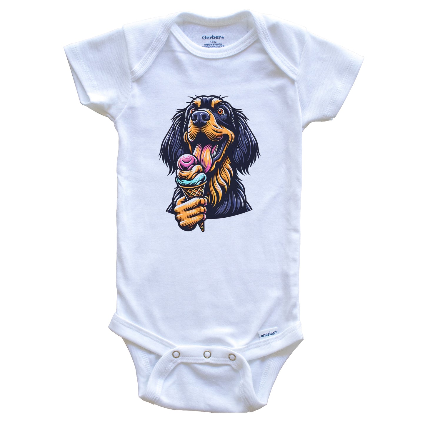 Gordon Setter Eating Ice Cream Cone Cute Dog Baby Bodysuit