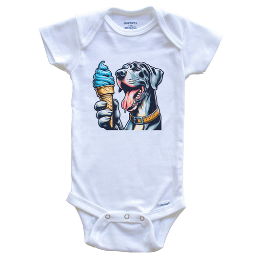 Great Dane Eating Ice Cream Cone Cute Dog Baby Bodysuit