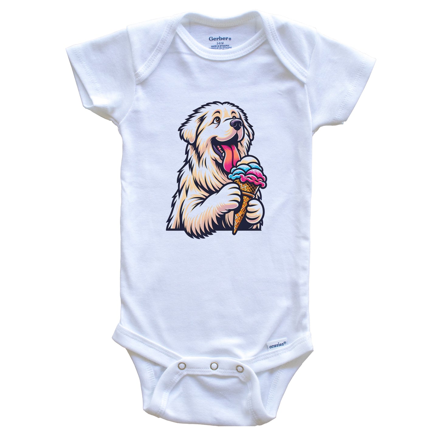 Great Pyrenees Eating Ice Cream Cone Cute Dog Baby Bodysuit