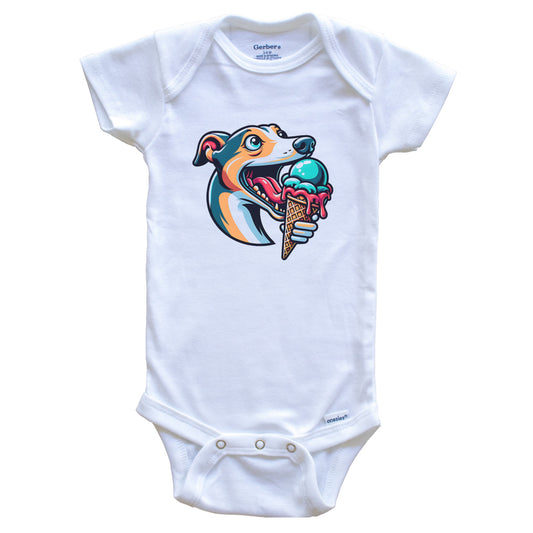 Greyhound Eating Ice Cream Cone Cute Dog Baby Bodysuit