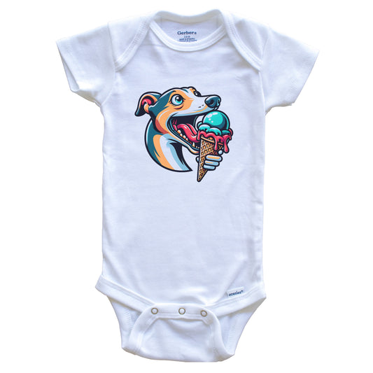 Greyhound Eating Ice Cream Cone Cute Dog Baby Bodysuit