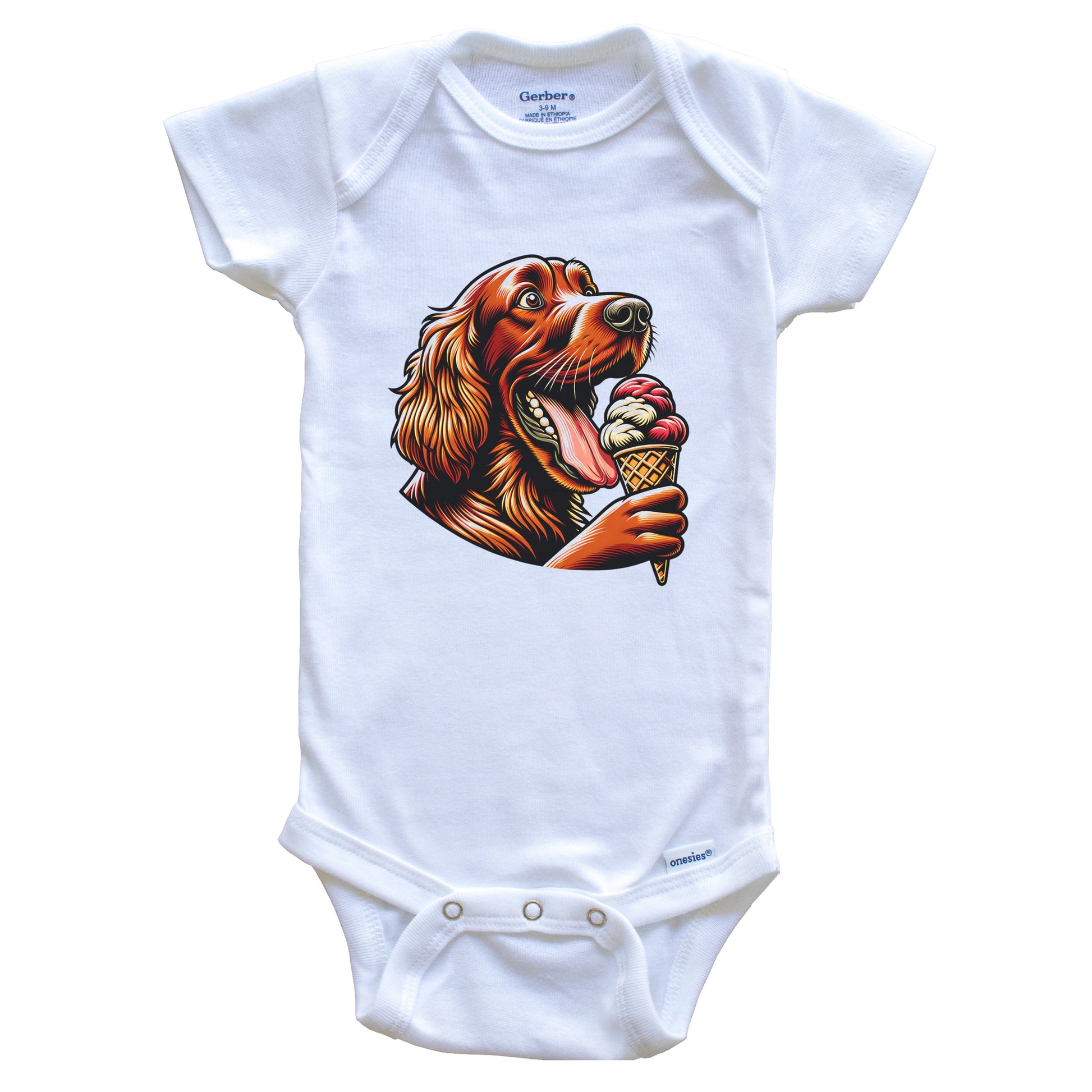 Irish Setter Eating Ice Cream Cone Cute Dog Baby Bodysuit