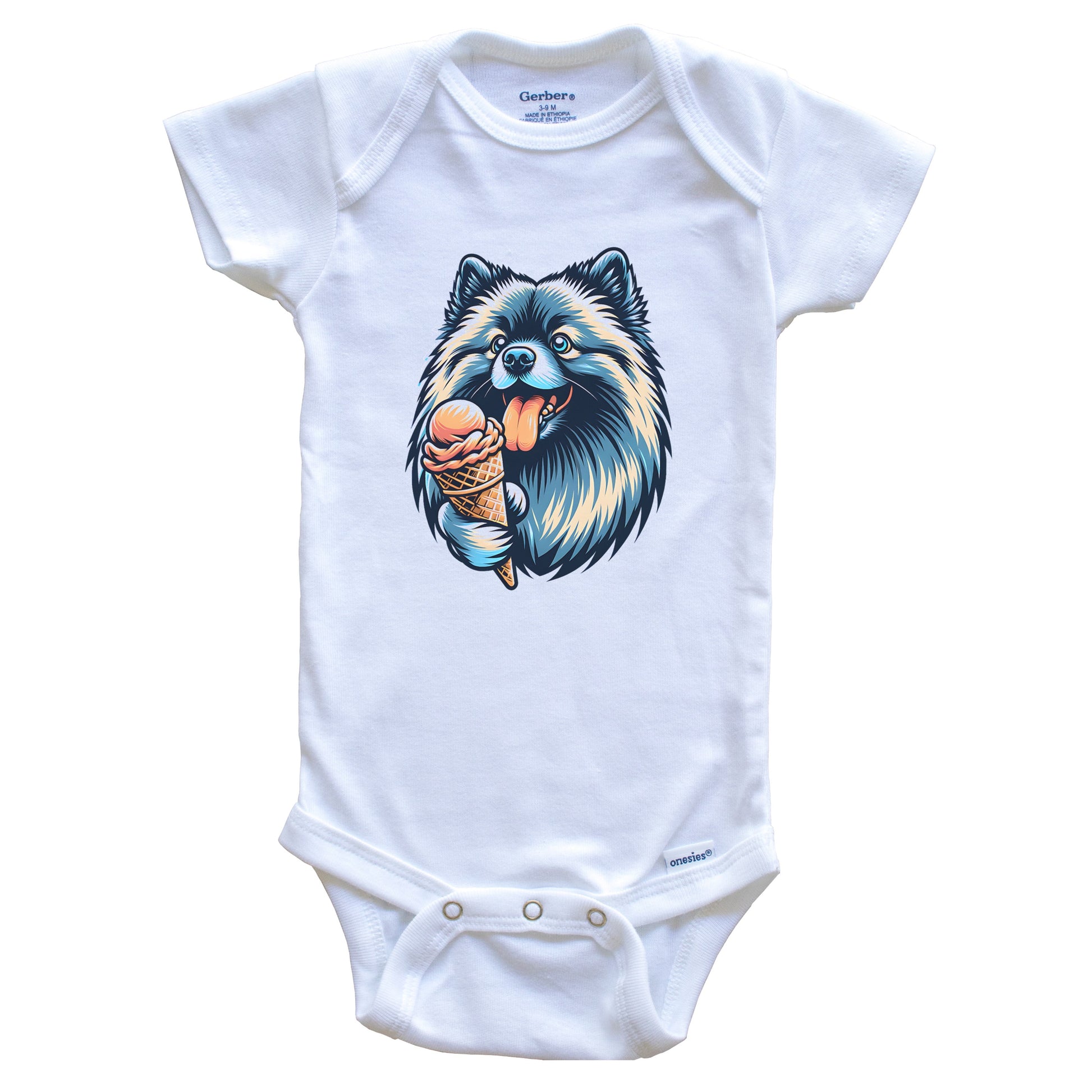 Keeshond Eating Ice Cream Cone Cute Dog Baby Bodysuit