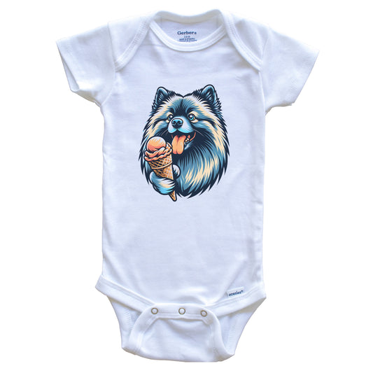 Keeshond Eating Ice Cream Cone Cute Dog Baby Bodysuit