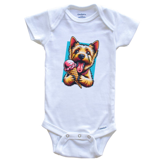 Norwich Terrier Eating Ice Cream Cone Cute Dog Baby Bodysuit