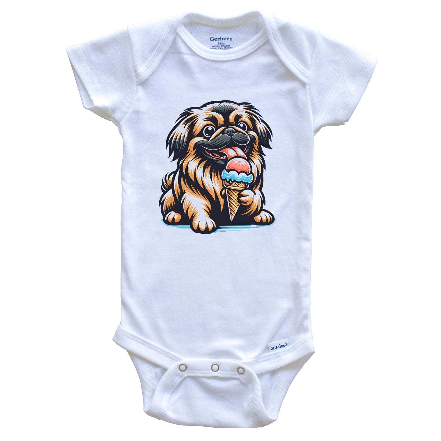Pekingese Eating Ice Cream Cone Cute Dog Baby Bodysuit