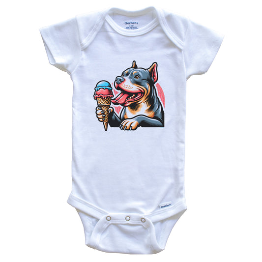 Pit Bull Eating Ice Cream Cone Cute Dog Baby Bodysuit