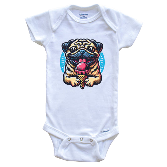 Pug Eating Ice Cream Cone Cute Dog Baby Bodysuit