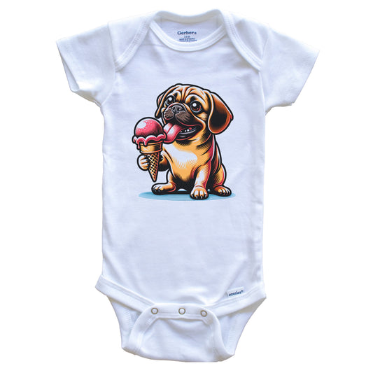 Puggle Eating Ice Cream Cone Cute Dog Baby Bodysuit