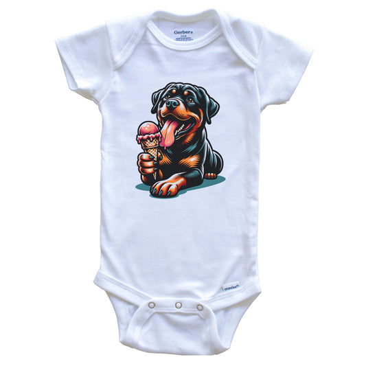Rottweiler Eating Ice Cream Cone Cute Dog Baby Bodysuit