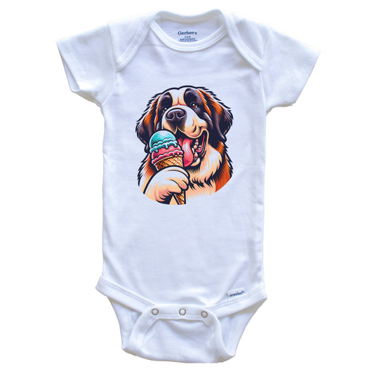 Saint Bernard Eating Ice Cream Cone Cute Dog Baby Bodysuit