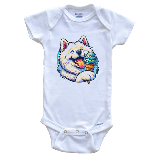Samoyed Eating Ice Cream Cone Cute Dog Baby Bodysuit