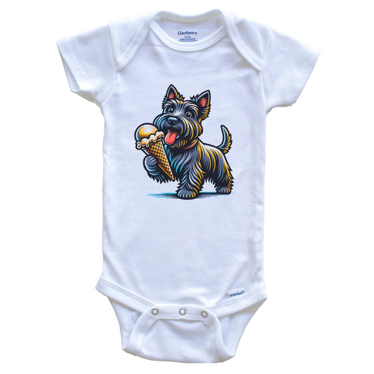 Scottish Terrier Eating Ice Cream Cone Cute Dog Baby Bodysuit