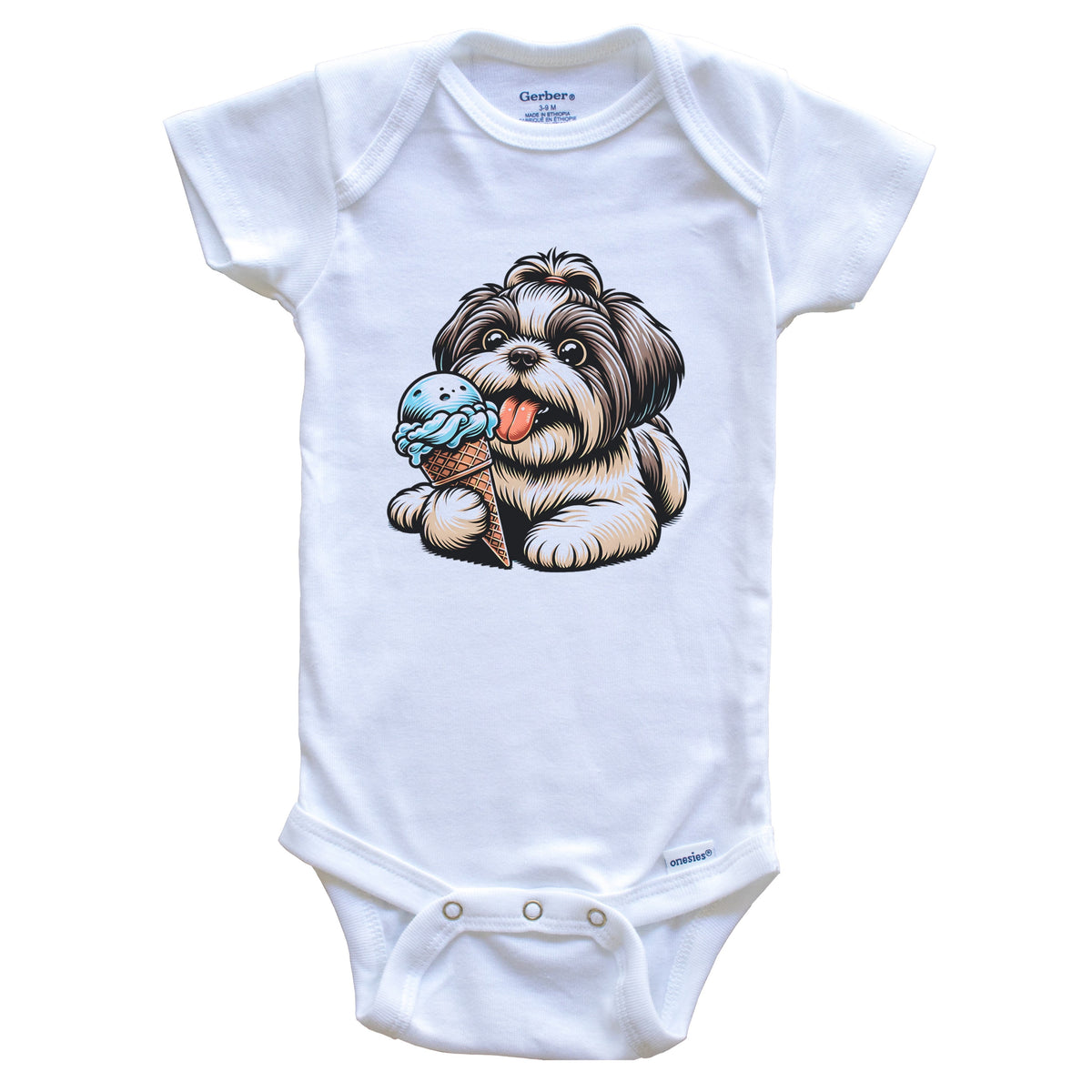 Shih Tzu Eating Ice Cream Cone Cute Dog Baby Bodysuit