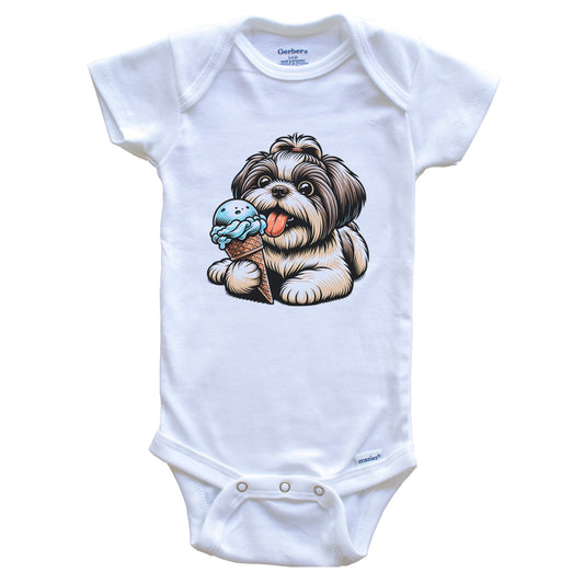 Shih Tzu Eating Ice Cream Cone Cute Dog Baby Bodysuit