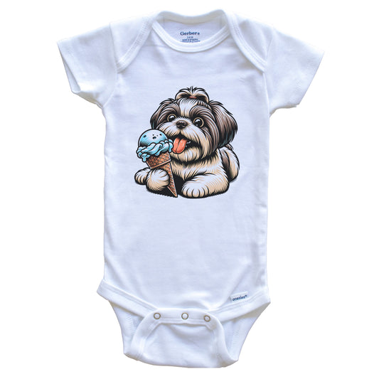 Shih Tzu Eating Ice Cream Cone Cute Dog Baby Bodysuit