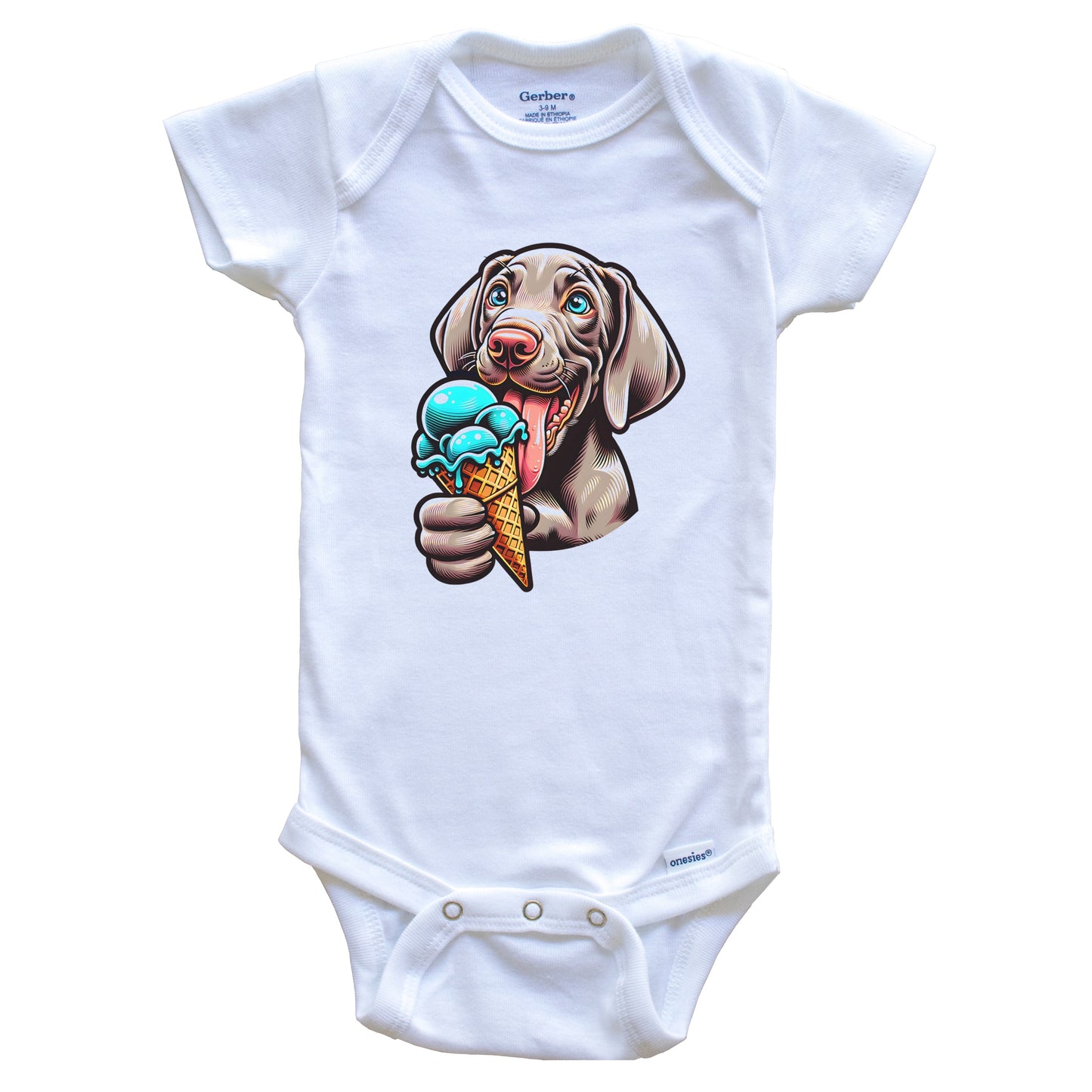 Weimaraner Eating Ice Cream Cone Cute Dog Baby Bodysuit