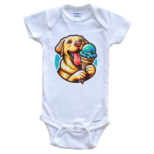 Yellow Lab Eating Ice Cream Cone Cute Dog Baby Bodysuit