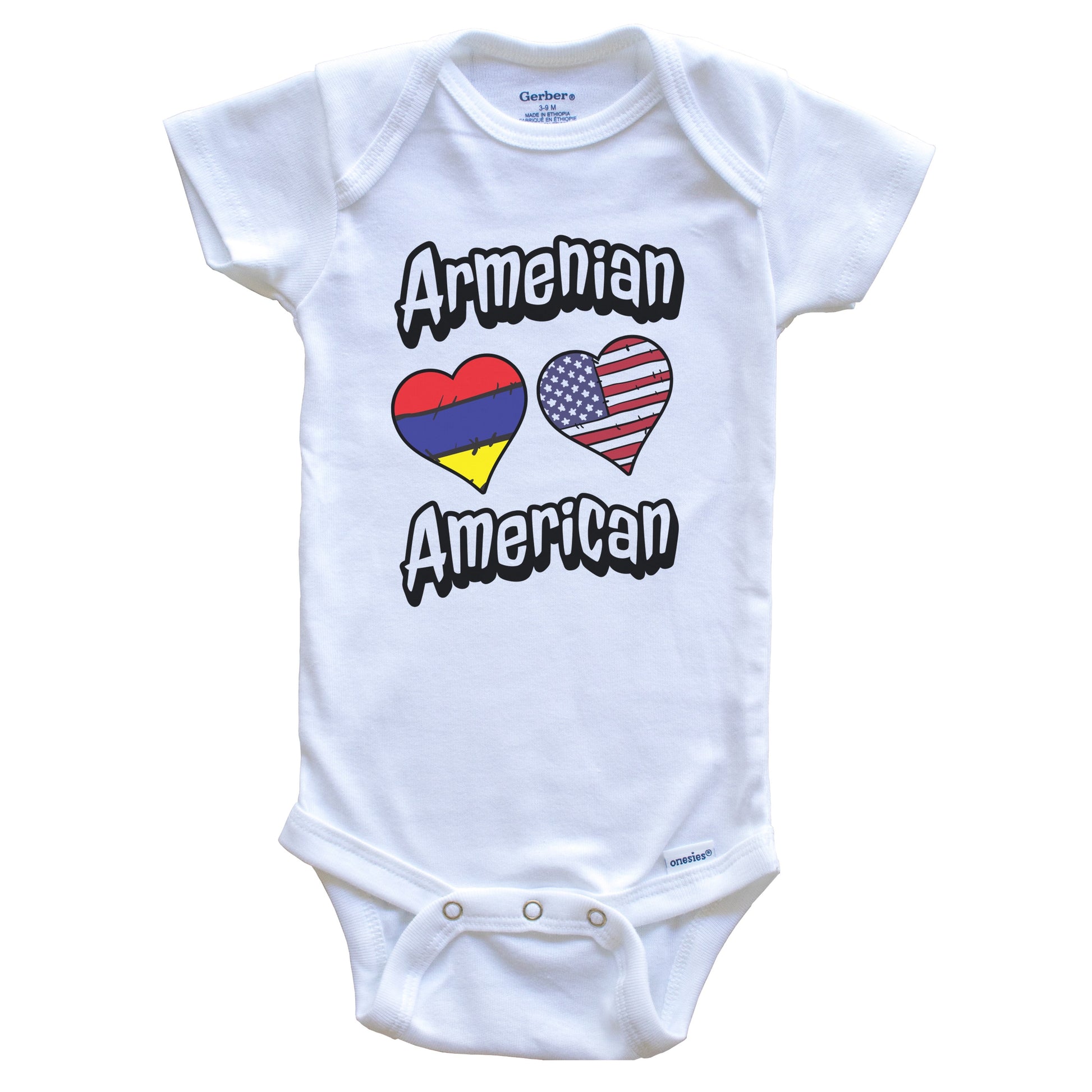 Armenian American Flag Hearts Combo Armenia Baby Bodysuit