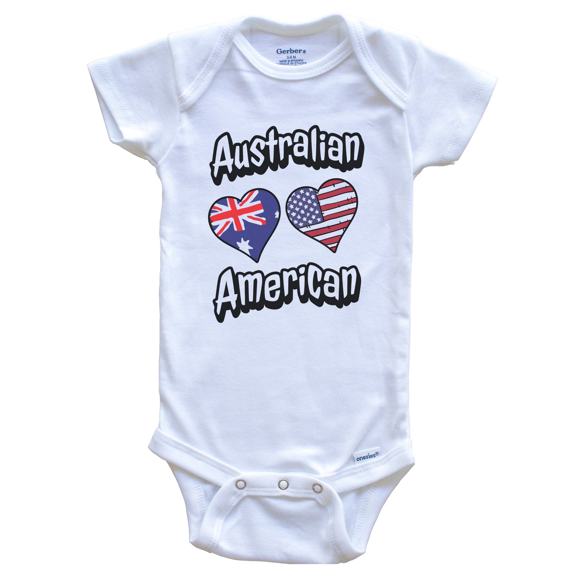 Australian American Flag Hearts Combo Australia Baby Bodysuit