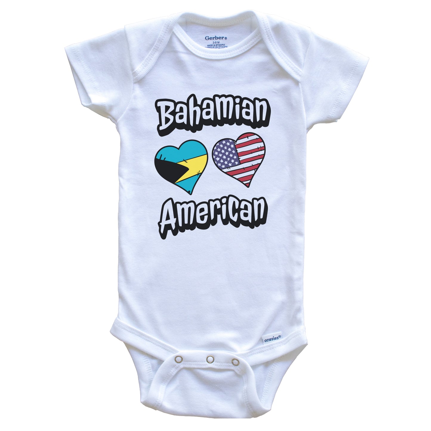 Bahamian American Flag Hearts Combo Bahamas Baby Bodysuit