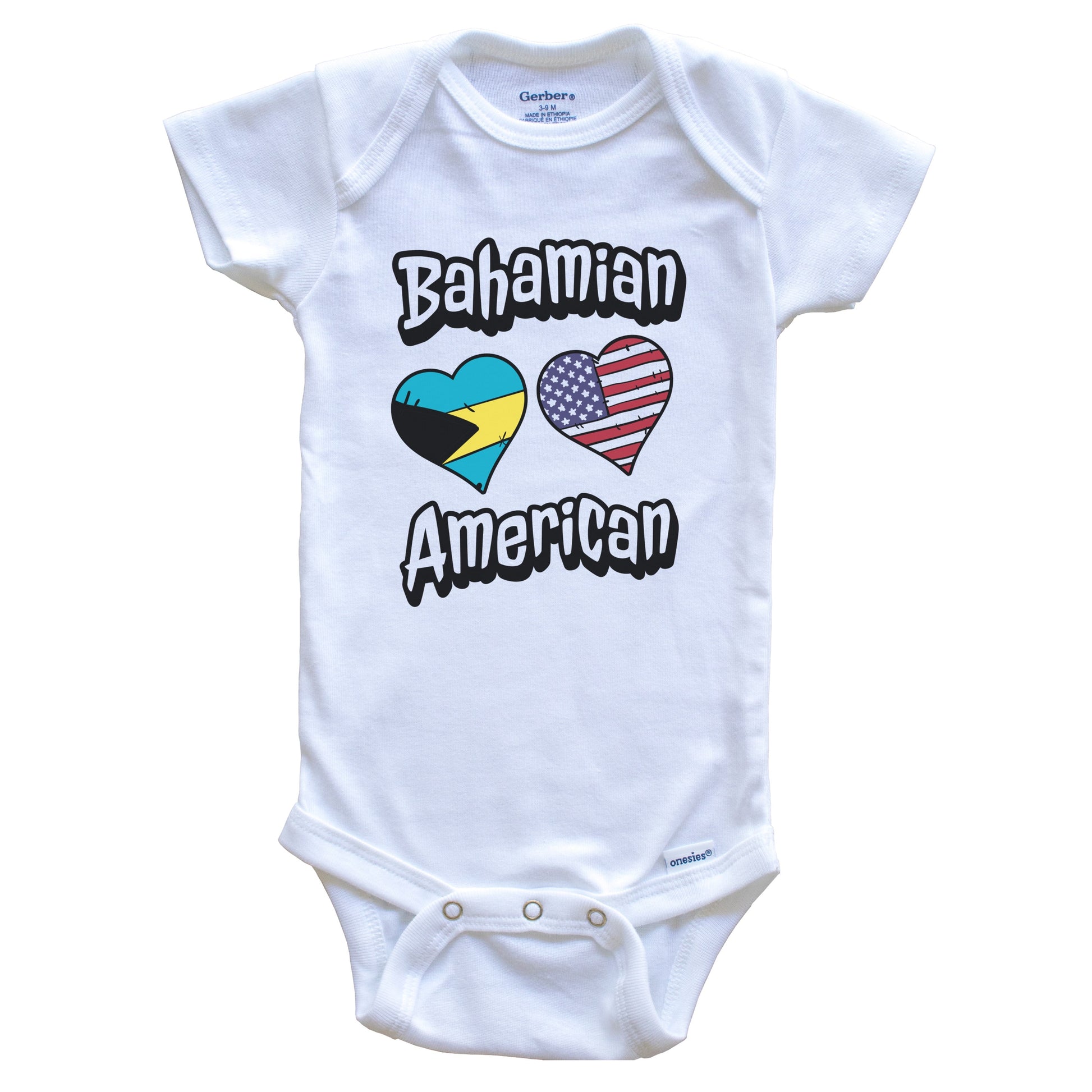Bahamian American Flag Hearts Combo Bahamas Baby Bodysuit