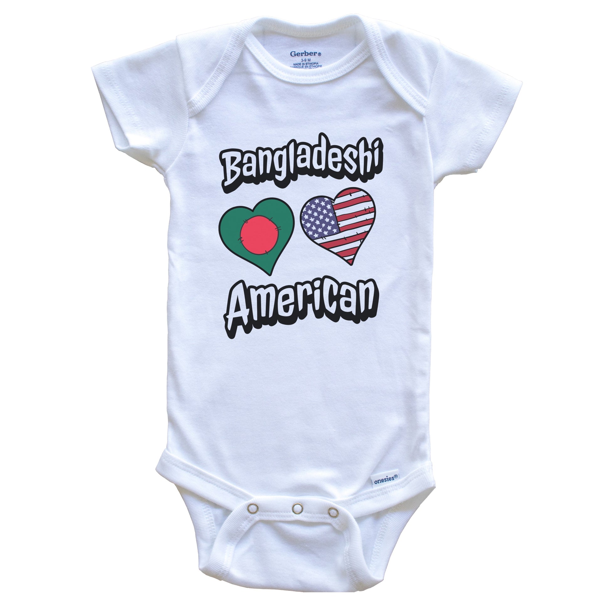 Bangladeshi American Flag Hearts Combo Bangladesh Baby Bodysuit
