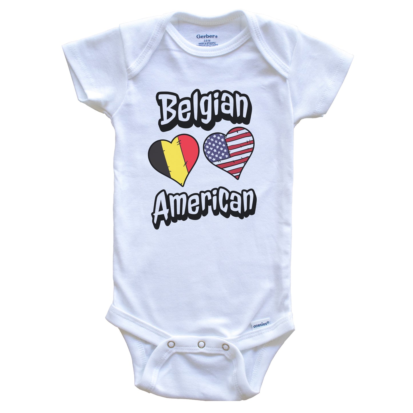 Belgian American Flag Hearts Combo Belgium Baby Bodysuit