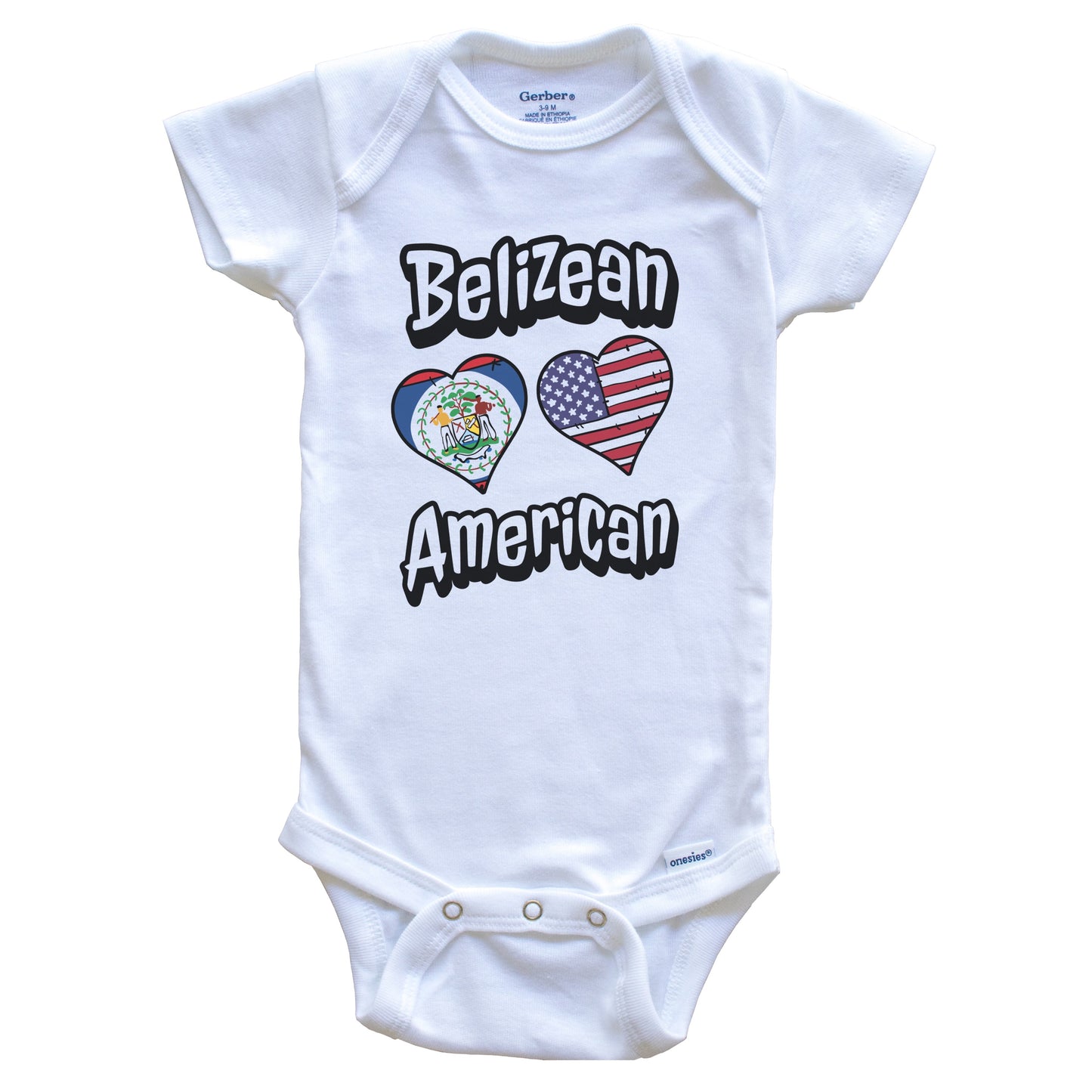 Belizean American Flag Hearts Combo Belize Baby Bodysuit