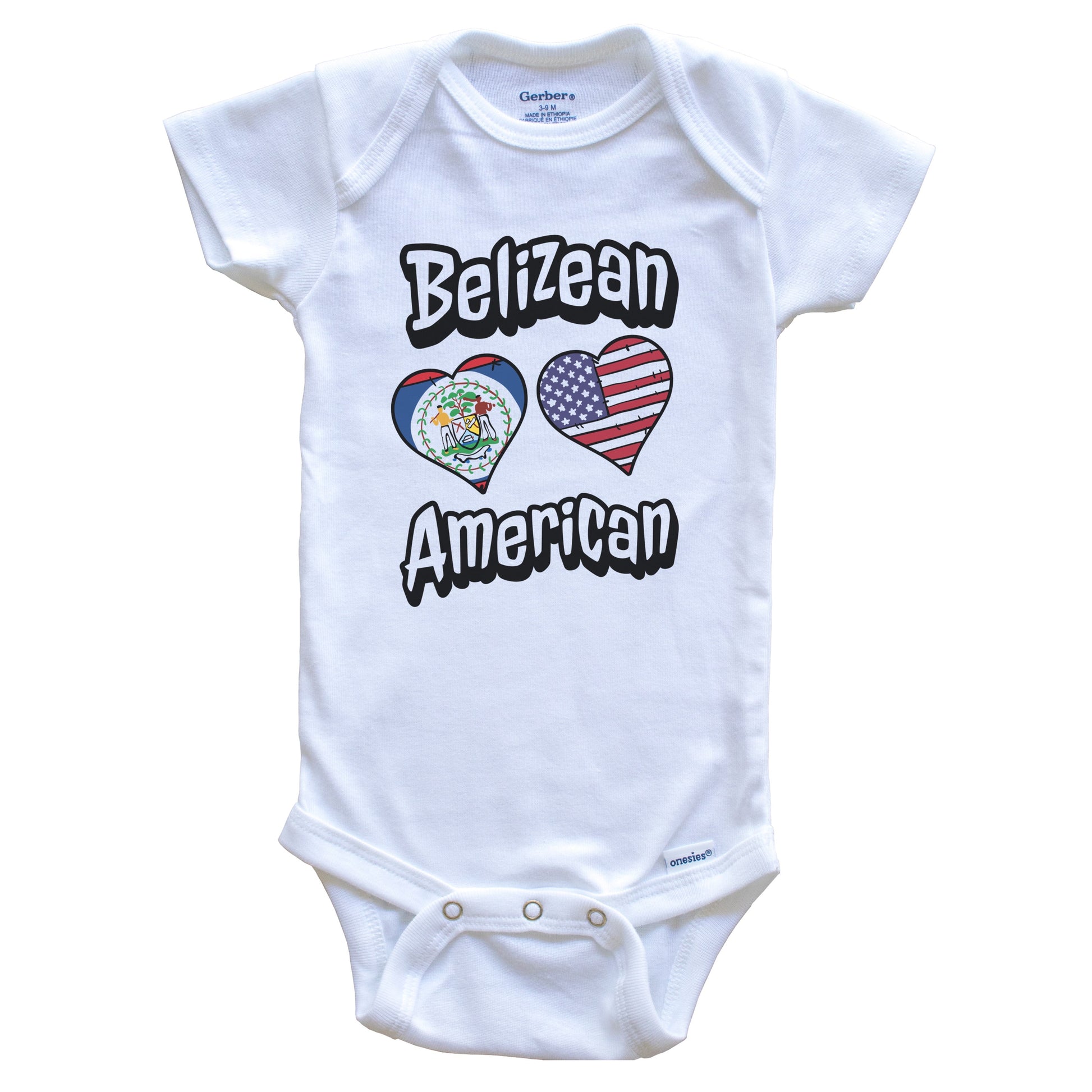 Belizean American Flag Hearts Combo Belize Baby Bodysuit