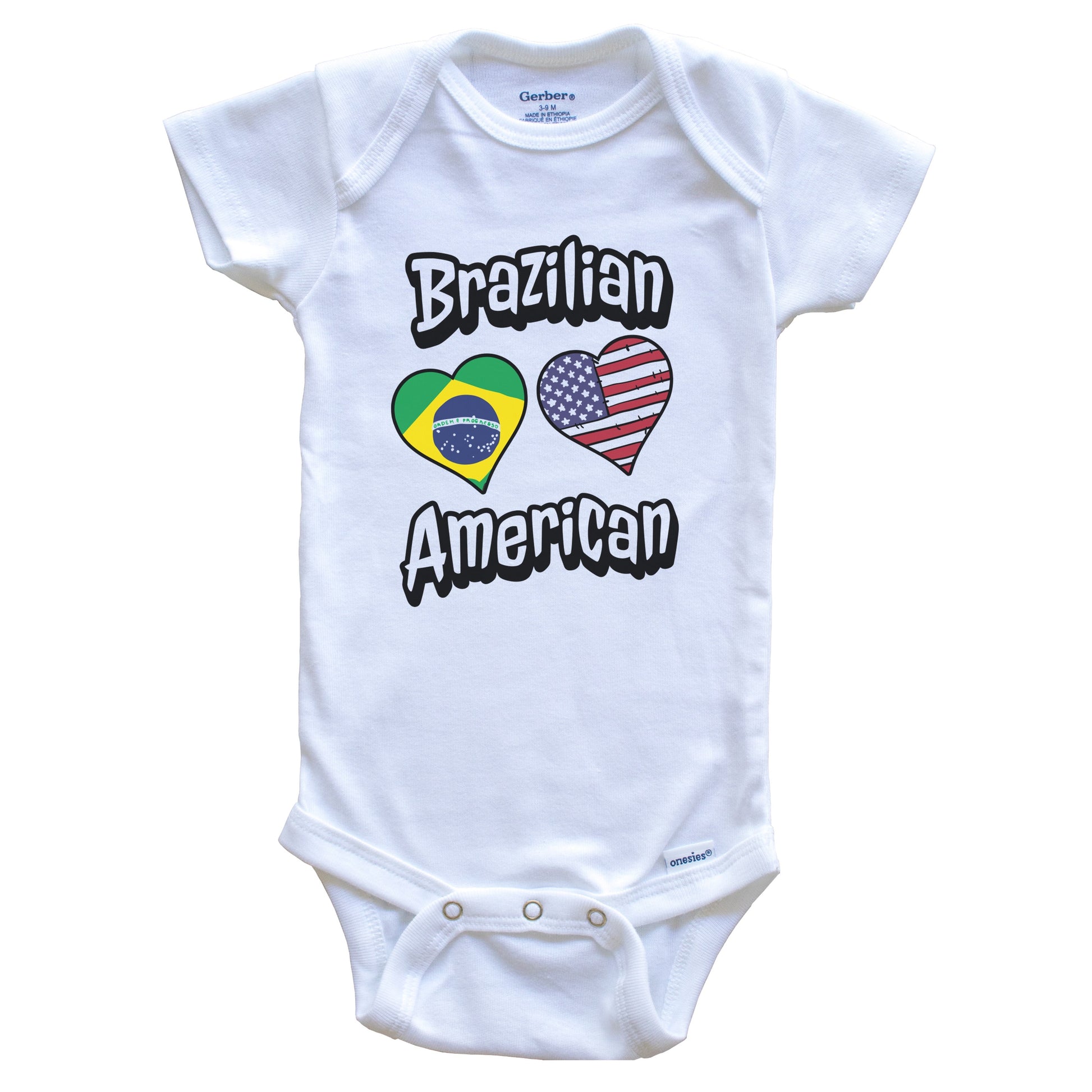 Brazilian American Flag Hearts Combo Brazil Baby Bodysuit
