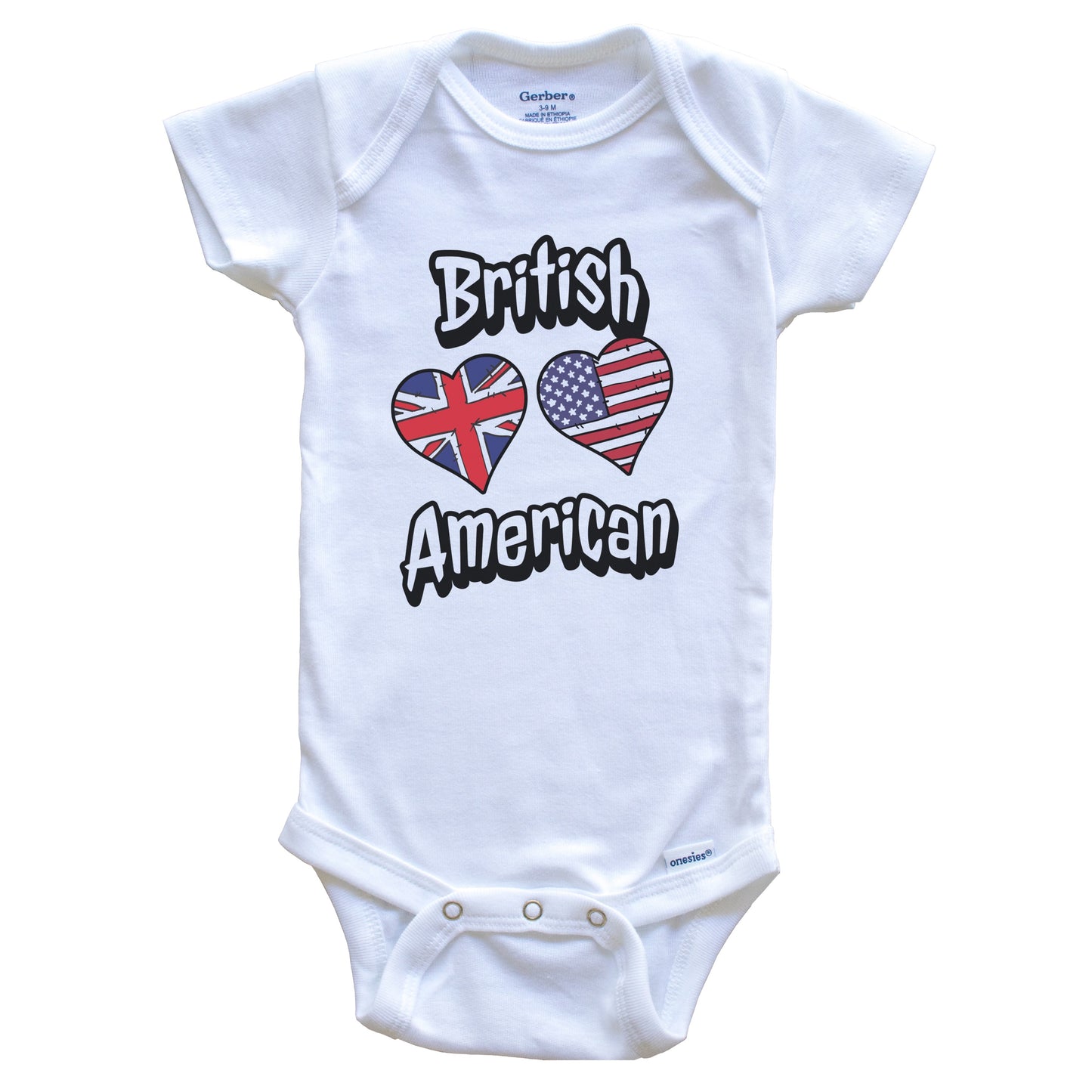British American Flag Hearts Combo United Kingdom Baby Bodysuit