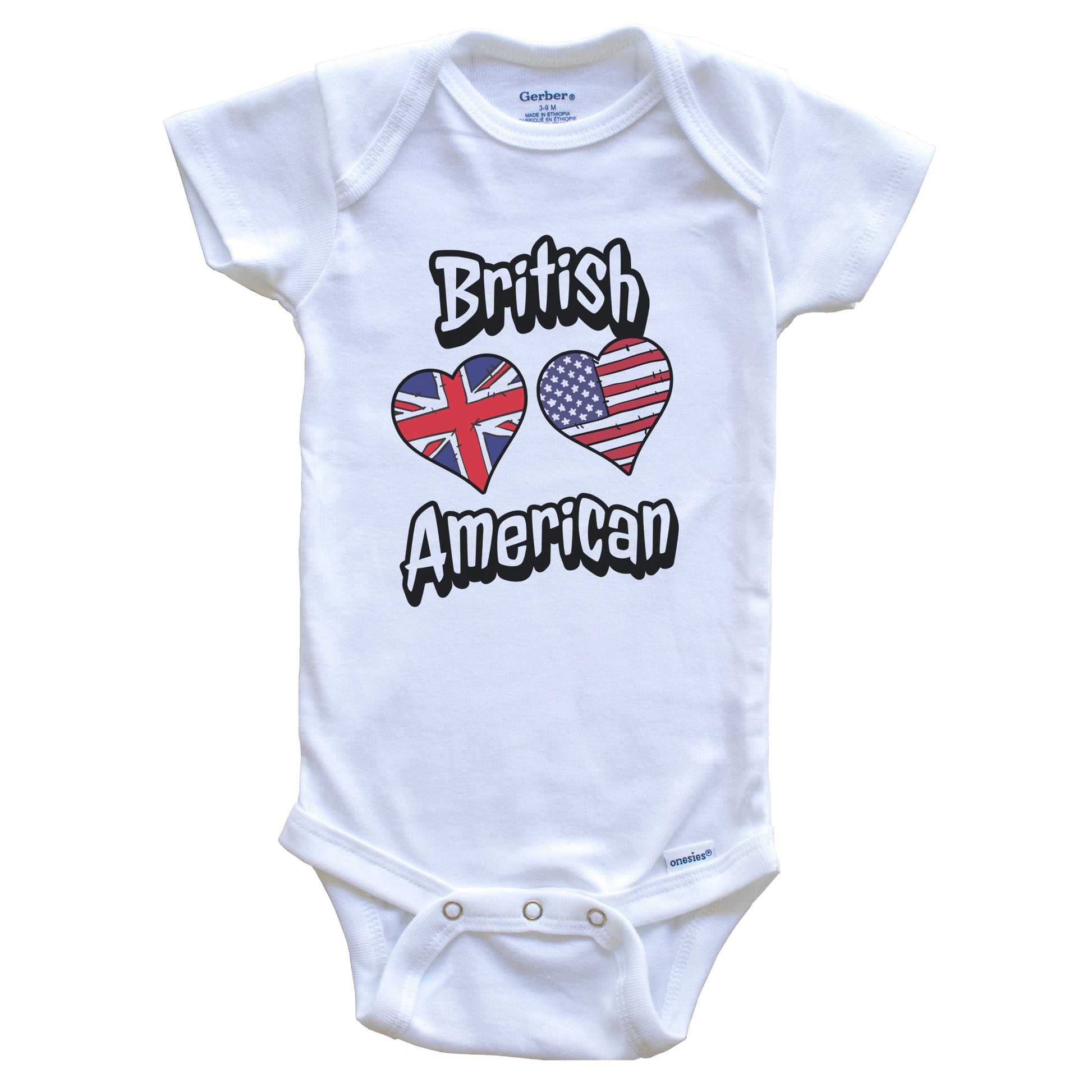 British American Flag Hearts Combo United Kingdom Baby Bodysuit