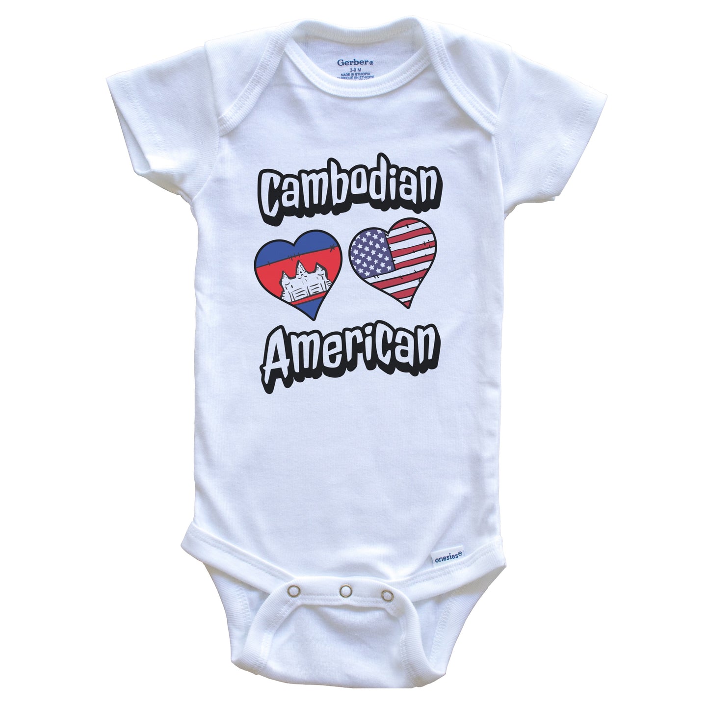 Cambodian American Flag Hearts Combo Cambodia Baby Bodysuit
