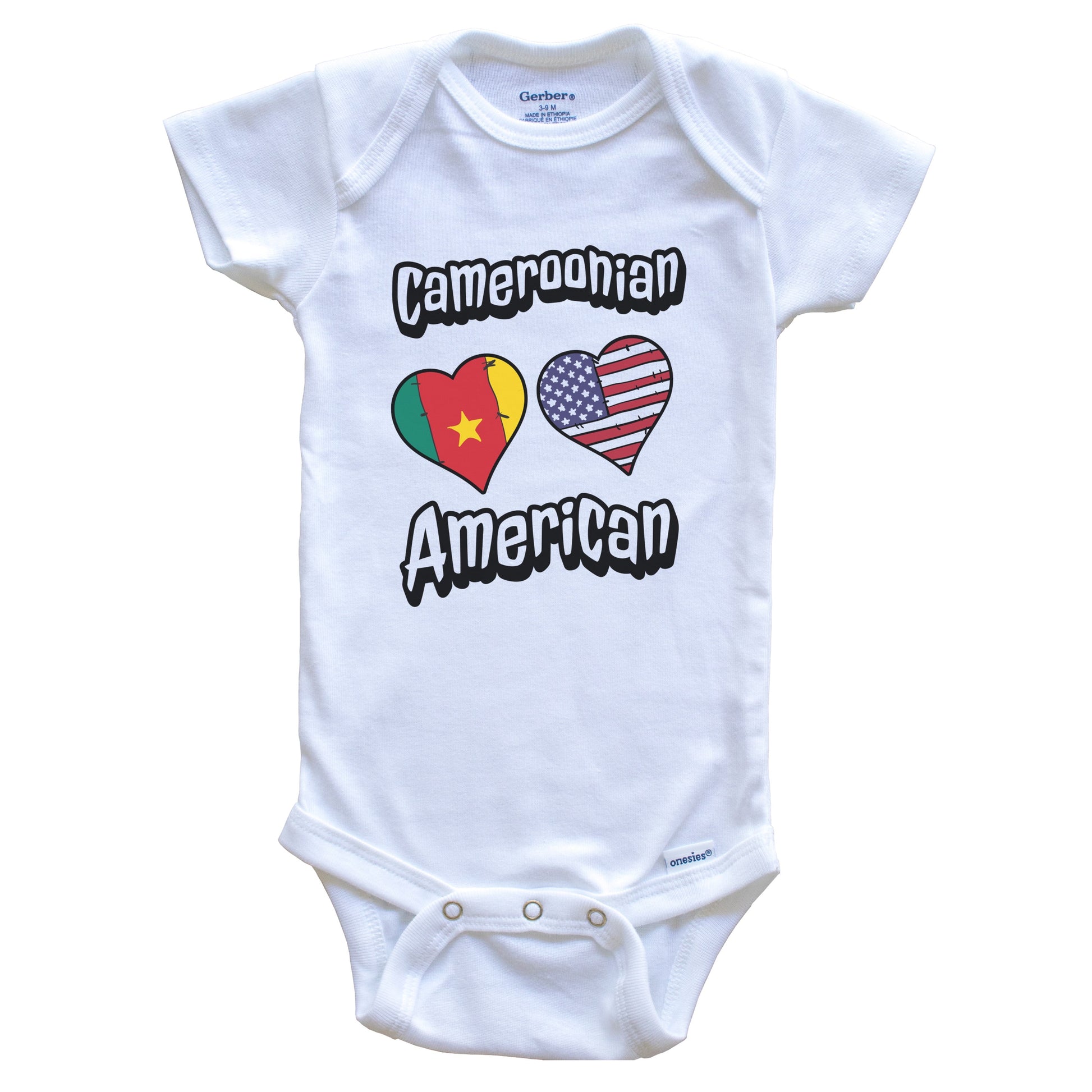 Cameroonian American Flag Hearts Combo Cameroon Baby Bodysuit
