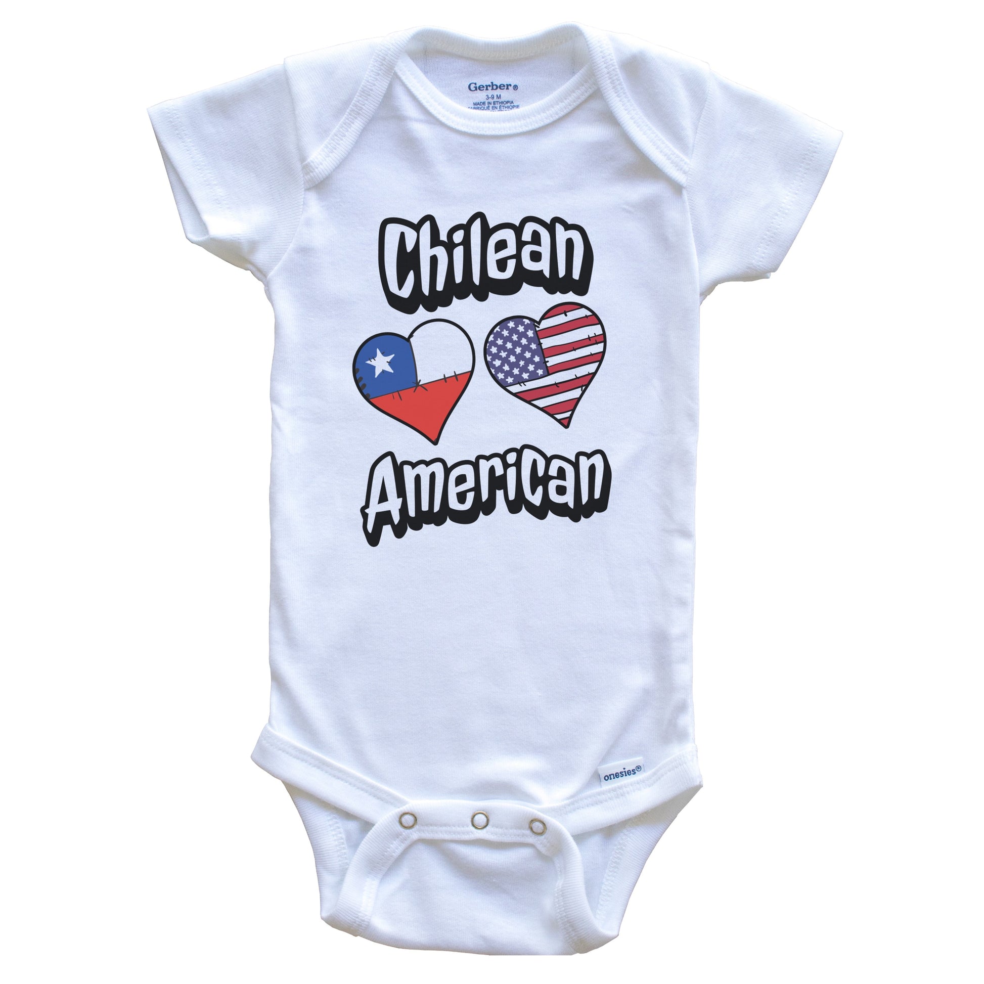 Chilean American Flag Hearts Combo Chile Baby Bodysuit