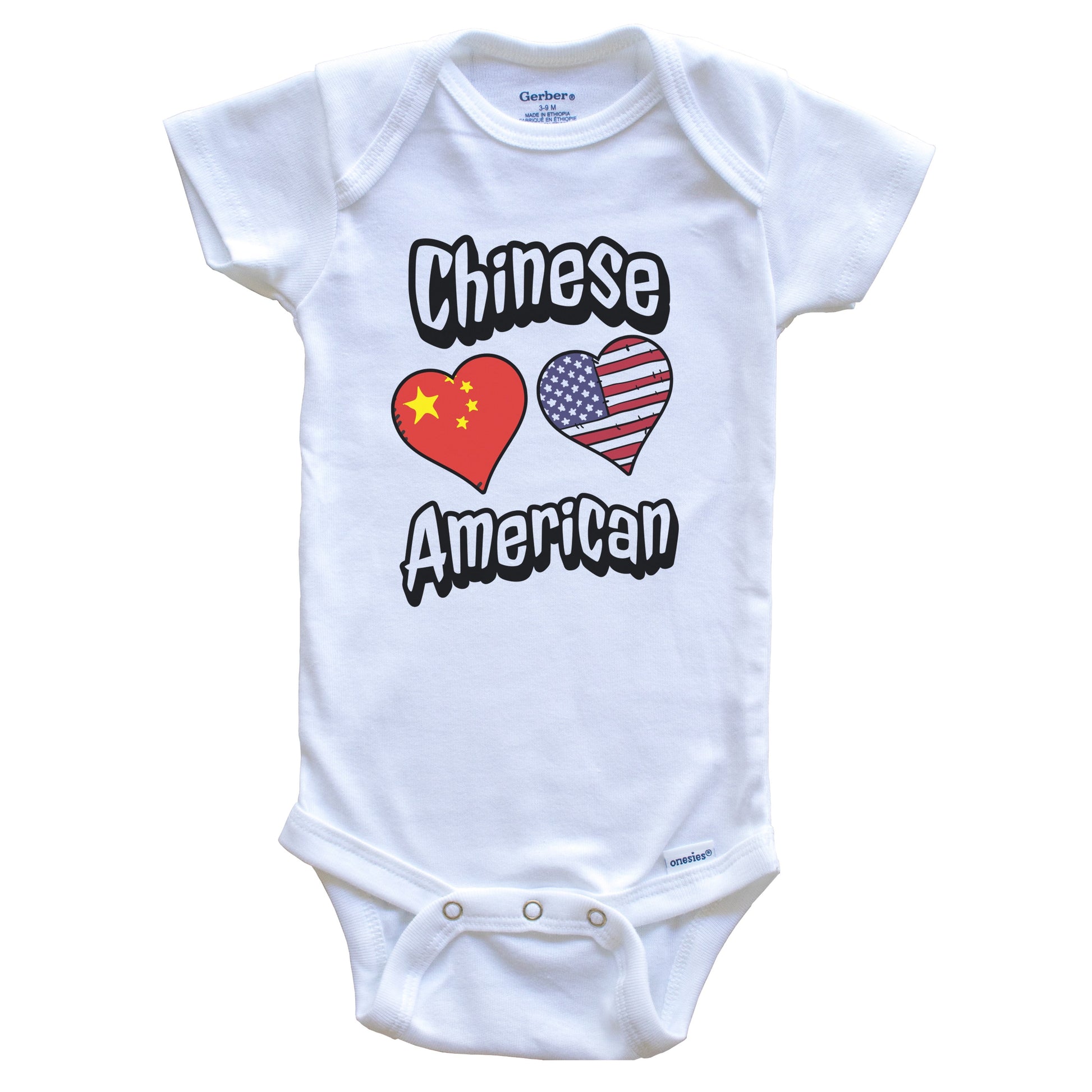 Chinese American Flag Hearts Combo China Baby Bodysuit