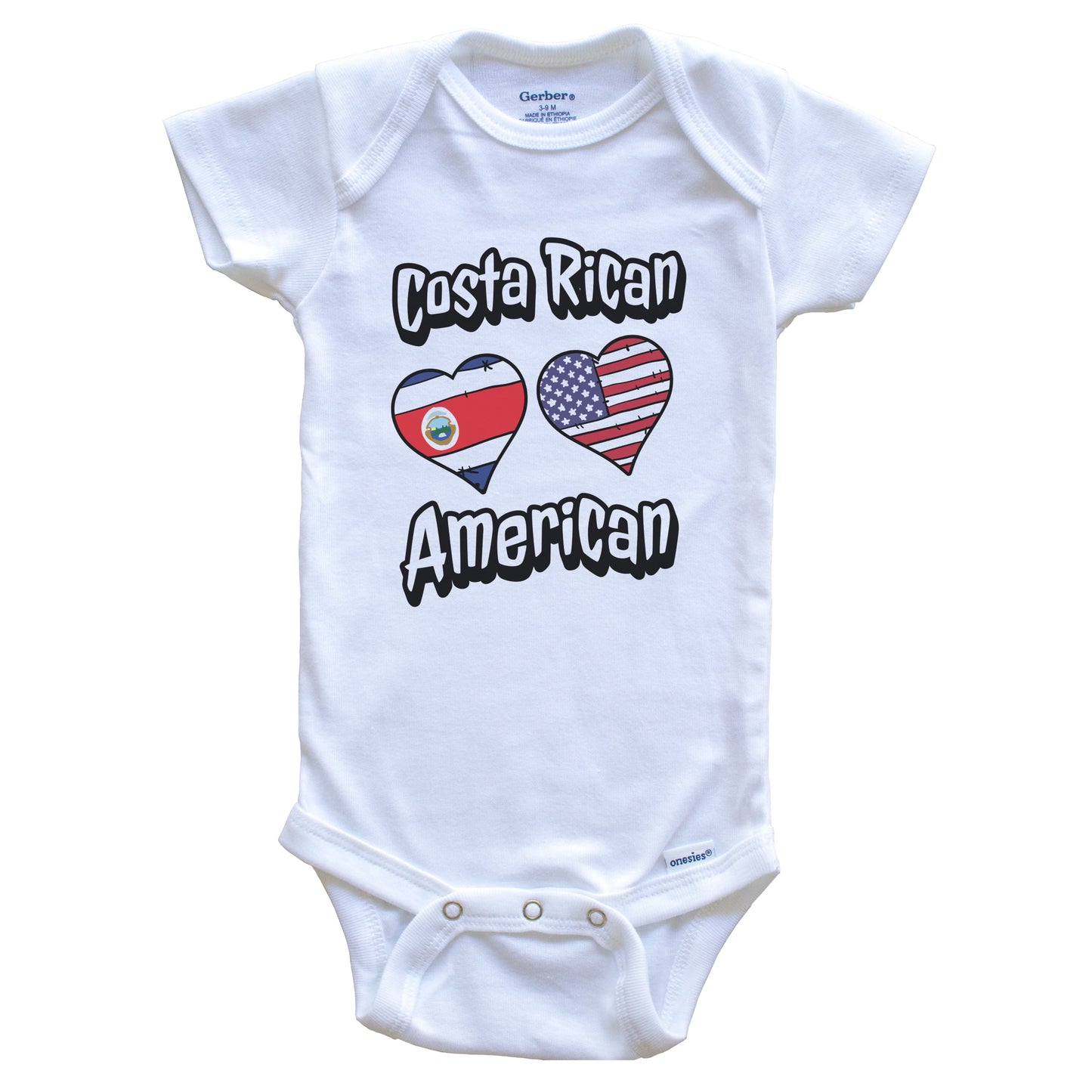 Costa Rican American Flag Hearts Combo Costa Rica Baby Bodysuit